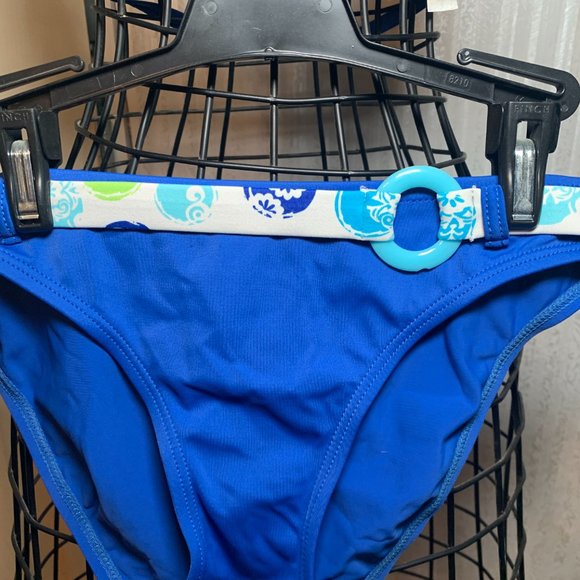 WOMENS - sz 5/6 MALIBU DREAM GIRLS JUNIOR string bikini blue, white belted - Picture 4 of 11